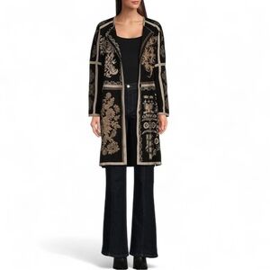 Johnny Was BIYA Mila‎ Knit Midi Cardigan Embroidered Magnetic Snap Button Front